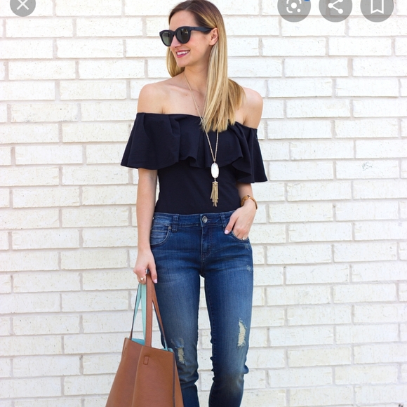 Sold Free People Off Shoulder Black Tula Top - Picture 3 of 9